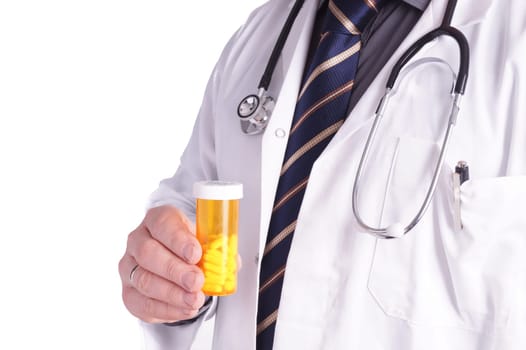 Doctor with Medicin in Hand, Isolated on White