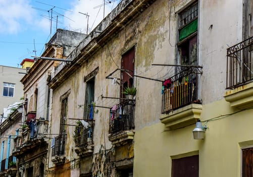 Slum facade with laundry hanging on the balconies