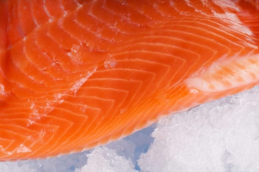Raw wildcatched Salmon Fillet lying on ice.