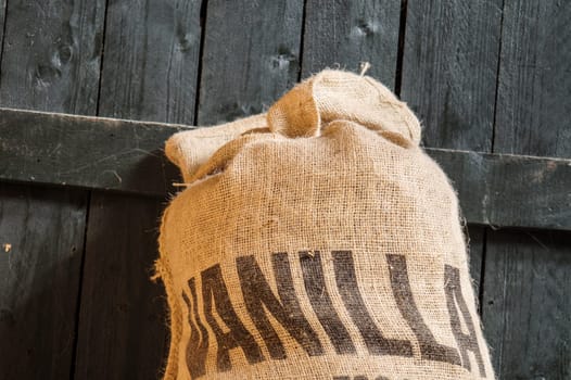 Sack with Valilla pods ready for shipping