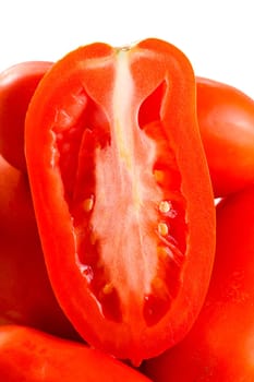 San marzzano plum tomato on white, macro