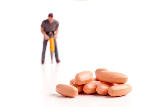 medicine and workmen, tablets medicine and workers, figurine isolated