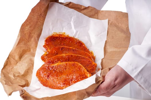 Raw marinated meat for bbq, pork chop