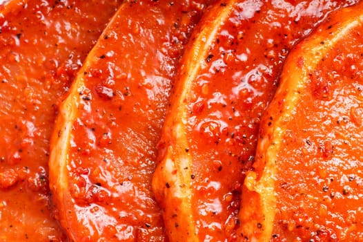Raw marinated meat for bbq, pork chop