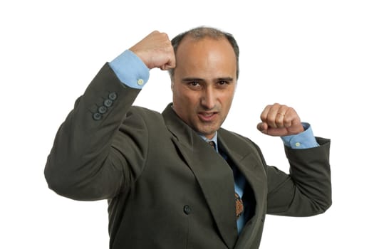 mad mature business man portrait, isolated on white