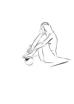 Nude girl with ball. Art Studio model