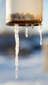 Rainwater Pipe with Icicles close up image.