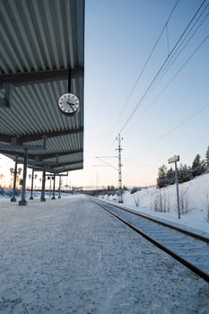 Train Station Platform in Winter.