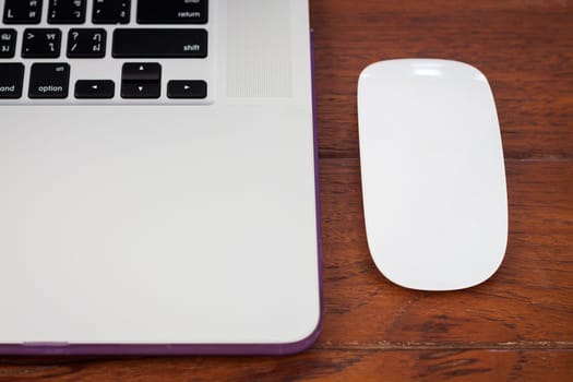 Close up laptop on work station, stock photo