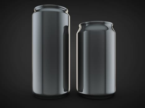 pair alluminium soda can empty design isolated black background.