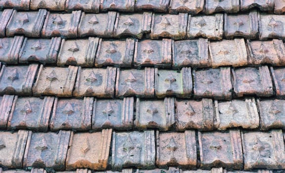 Old tiled roof of vietnamese building