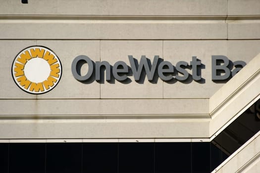 Santa Monica,United States December 28,2015: The modern roof construction and facade of the OneWest Bank bank building on December 28,2015 in Santa Monica.
