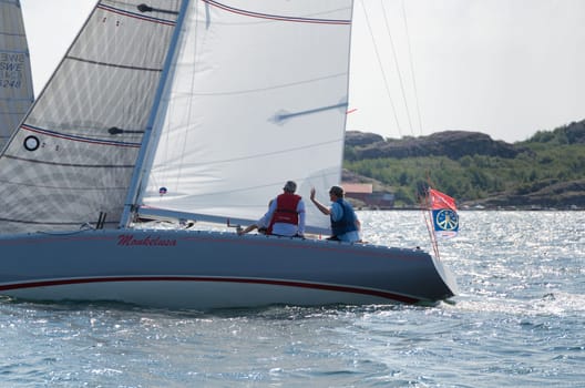 one sailing boat in a competition in sweden on the westcoast