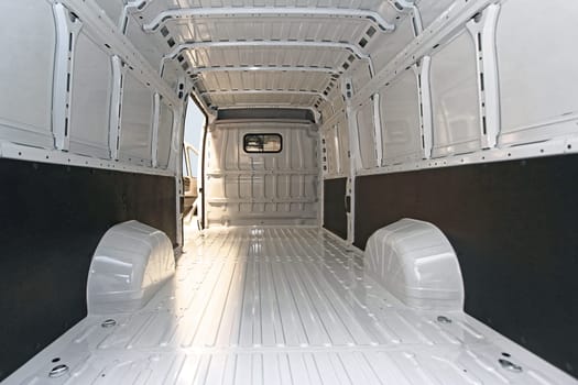 Empty Long White Delivery Van Transport