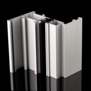 Aluminium profile sample isolated on black background.