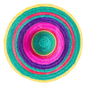 Mexican straw sombrero isolated on white - top view.