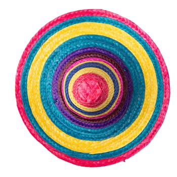 Mexican straw sombrero isolated on white - top view.