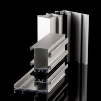 Aluminium profile sample isolated on black background.