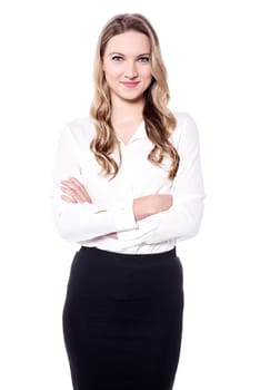 Professional woman posing over white with arms crossed