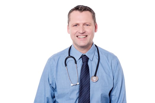 Smiling male doctor isolated over white background