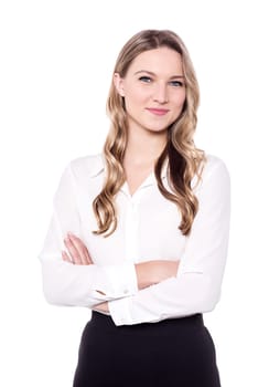 Pretty young business woman with hands folded