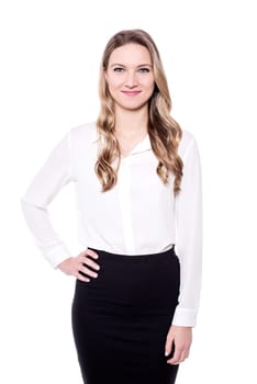 Image of pretty businesswoman looking at camera