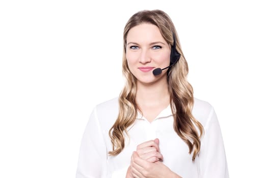 Beautiful smiling woman with headphones looking at camera