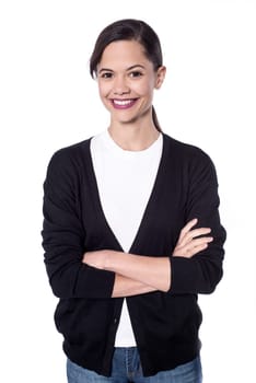 Picture of a trendy woman isolated over white background