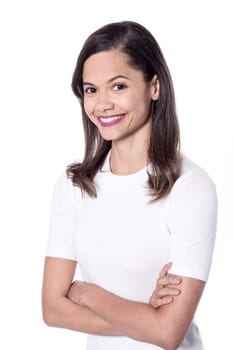 Half length image of a woman with crossed arms