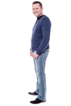 Full length image of casual man posing over white