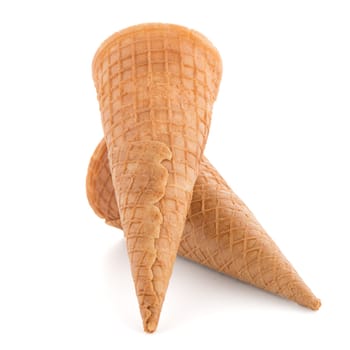 Wafer cones on white background.
