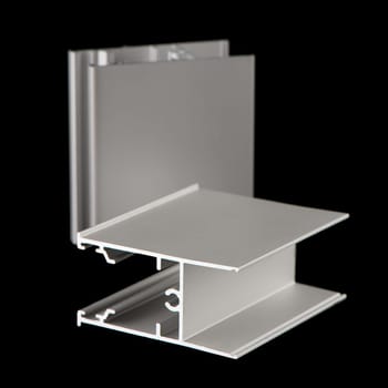 Aluminium profile sample isolated on black background.