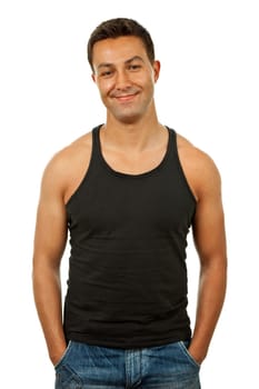young casual man portrait, isolated on white