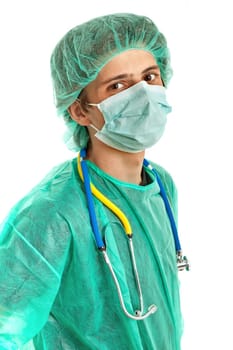 young male doctor, isolated on white background