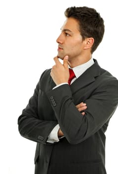pensive young business man portrait in white background
