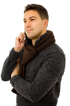 young casual man on the phone, isolated on white