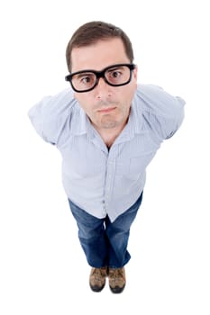 young casual man full body in a white background
