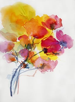 poppy flowers painting watercolor paper