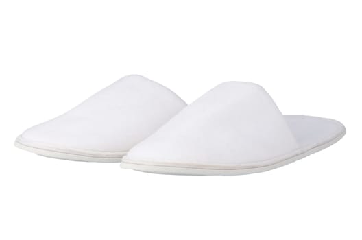 A pair of white slippers on a white background.