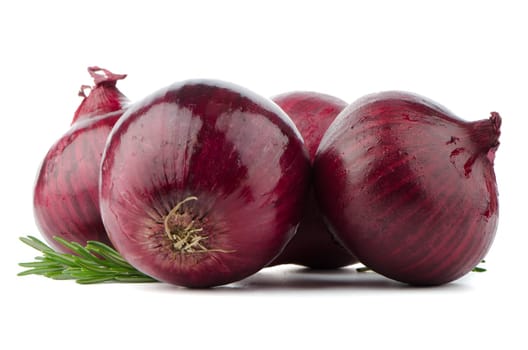 Red onions isolated on white background.