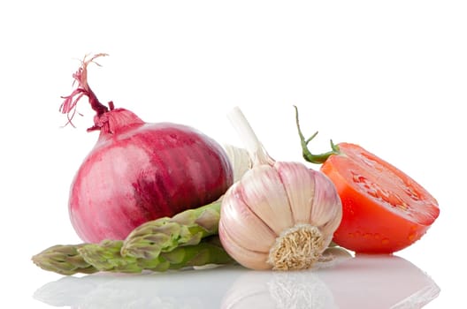Vegetables still life Isolated on white background.