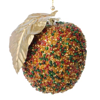 Christmas apple decoration bauble hanging Isolated on white background.
