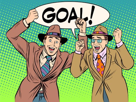 The fans scream goal pop art retro style. Sports football soccer. Emotions and people
