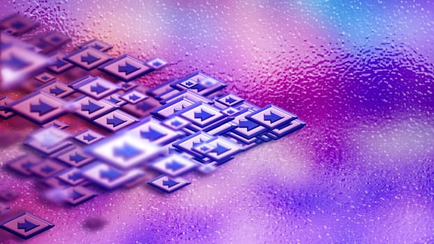 Moving group of arrows on a lilac backdrop, as a concept and a sign of the unity of internet community in cyberspace for determination direction and areas of cooperation of the crowd to help the needy