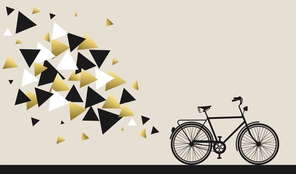 Modern bike concept, bicycle silhouette with geometry shapes abstract design in black and gold colors. EPS10 vector.