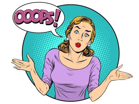 Oops surprised woman pop art retro style. Unexpected news business concept