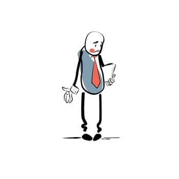 Sad businessman business concept failure. Character comic sketch style hand drawing frustrated people