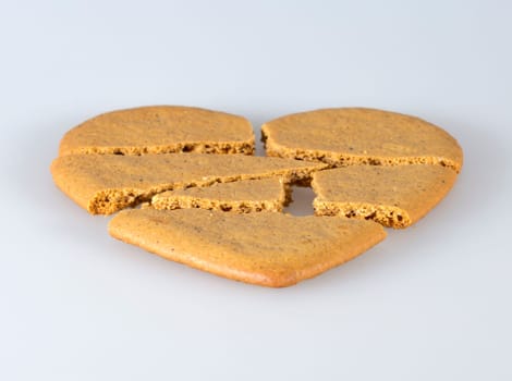 Gingerbread Heart Broken into pieces.