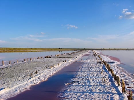 landscape with salty sea where the salt is extracted in Sivash