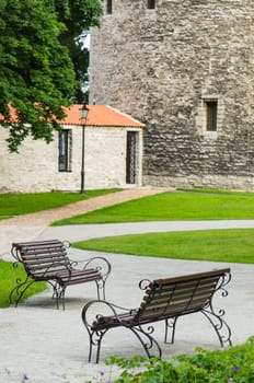 Graceful bench in a park in Tallinn, close-up
